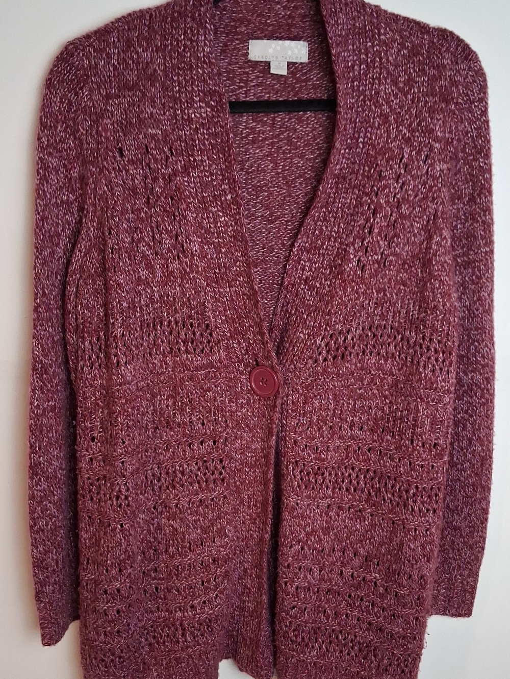Carolyn Taylor Marled Wine Button-Front Cardigan